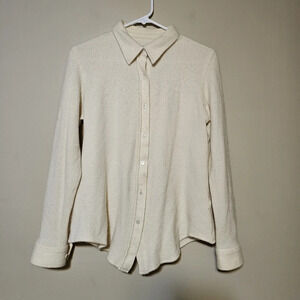 Vintage Lands' End 100% Cashmere Button Front Top Women's Small Medium *Flaw